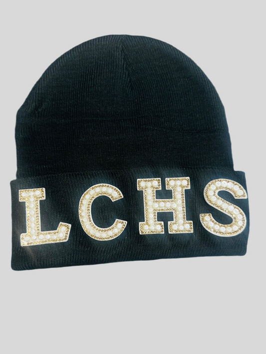 Winter hat with pearls letters